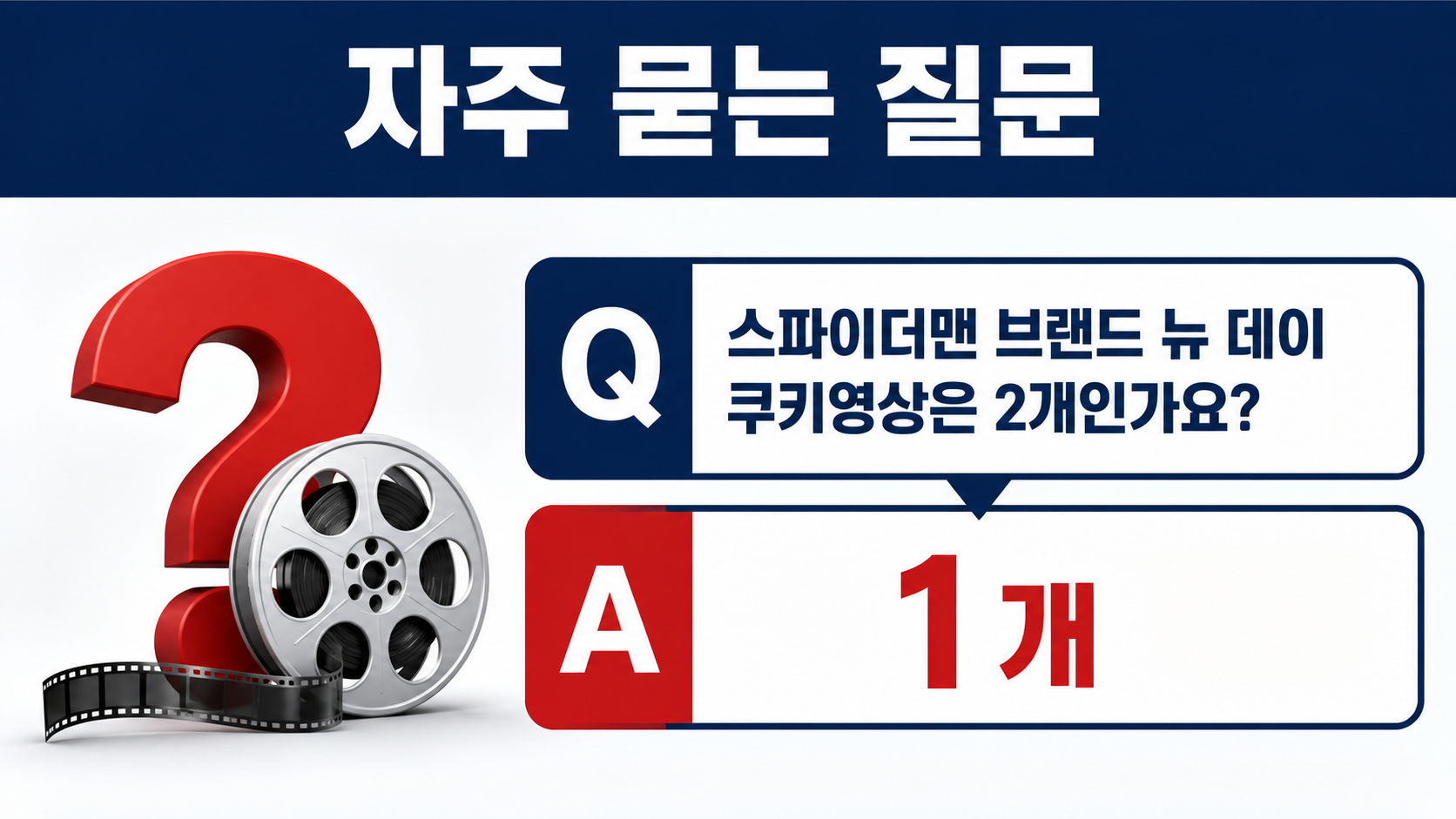 스파이더맨 브랜드 뉴 데이 쿠키영상 1개, 엔딩크레딧 언제 나오나 - 자주 묻는 질문 핵심 내용을 정리한 정보형 이미지