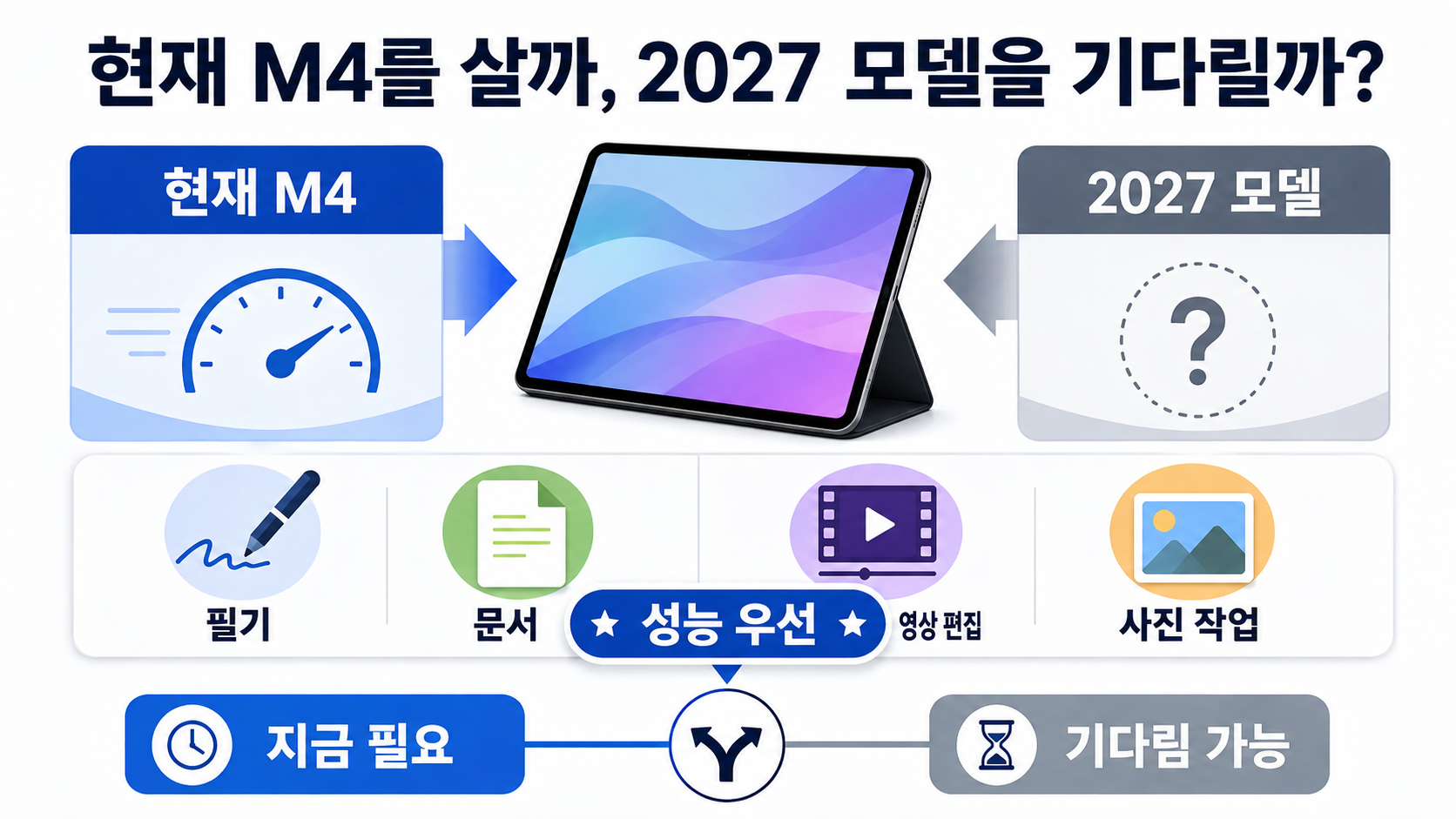 아이패드 에어 2027 루머 정리: OLED·M5·출시 시기, 확인된 건 어디까지? - 현재 M4를 살까, 2027 모델을 기다릴까? 핵심 내용을 정리한 정보형 이미지