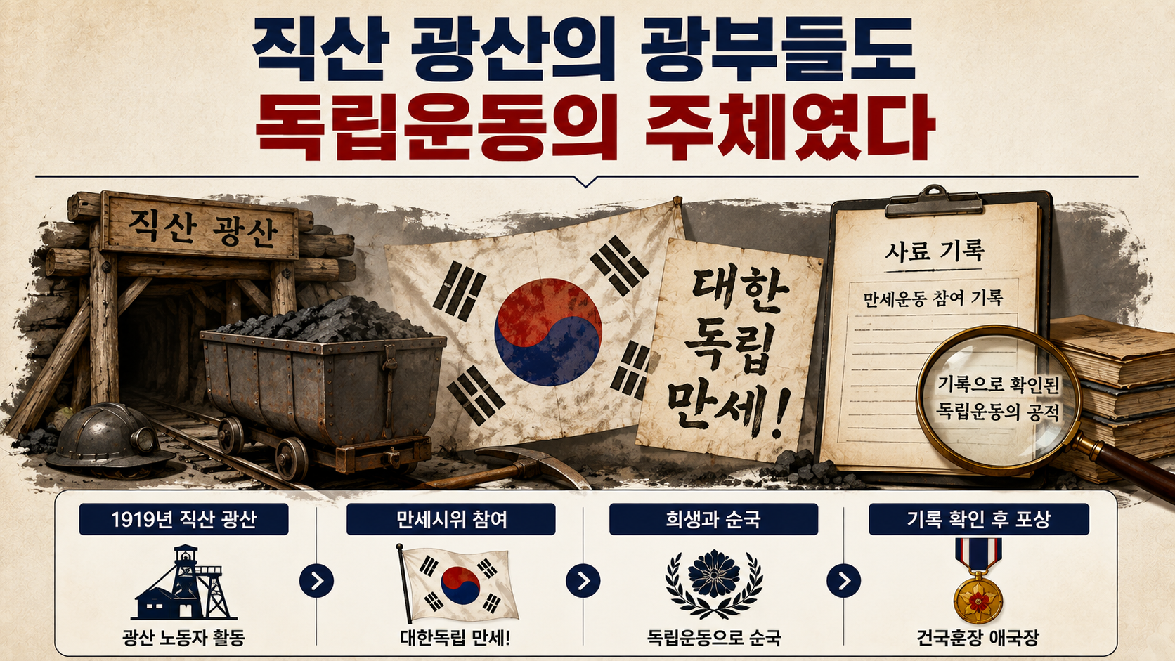 독립 영웅 기억, 광복 81주년에 283명이 새로 이름을 찾은 이유 - 직산 광산의 광부들도 독립운동의 주체였다 핵심 내용을 정리한 정보형 이미지