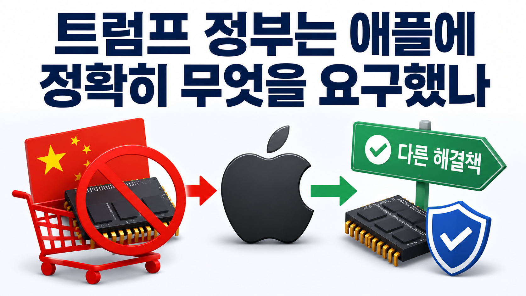 트럼프 정부 애플에 중국산 메모리 경고, 당장 구매금지는 아닌 이유 - 애플은 왜 굳이 CXMT까지 검토하고 있나 핵심 내용을 정리한 정보형 이미지