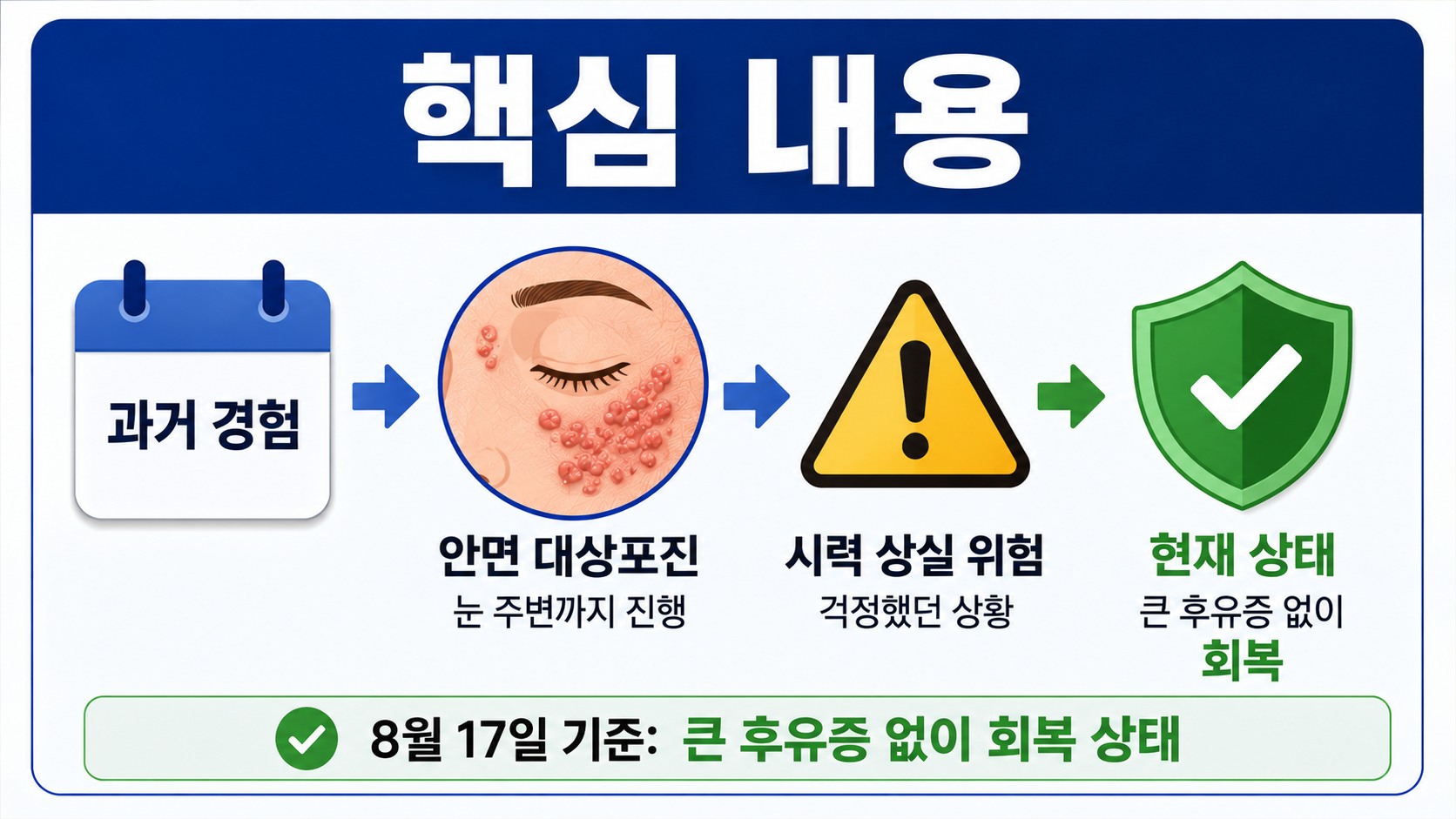 김승수 대상포진 실명 위기, 8월에 새로 발병한 게 아니다…현재 상태까지 확인 - 핵심 내용 핵심 내용을 정리한 정보형 이미지