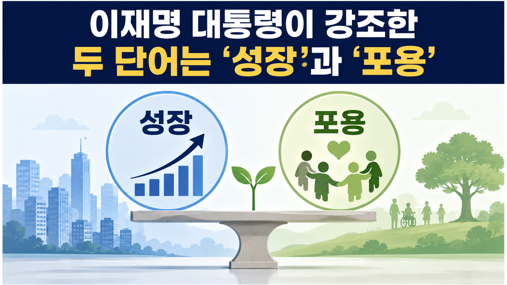 김대중 서거 17주기, 현충원 추모식…‘성장·포용’과 ‘통합·실용’ 강조 - 이재명 대통령이 강조한 두 단어는 ‘성장’과 ‘포용’ 핵심 내용을 정리한 정보형 이미지