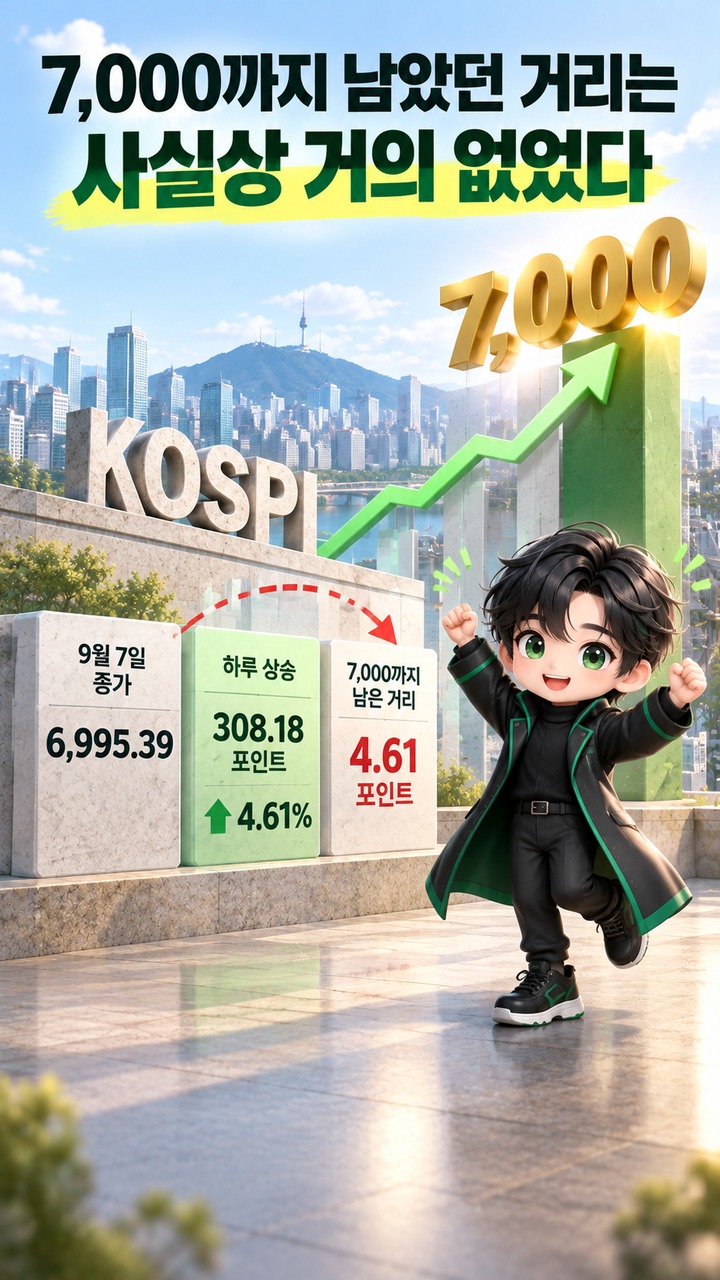 코스피 7000 안착 가능할까, 15거래일 만의 재돌파에서 봐야 할 숫자 - 7,000까지 남았던 거리는 사실상 거의 없었다 핵심 내용을 정리한 정보형 이미지