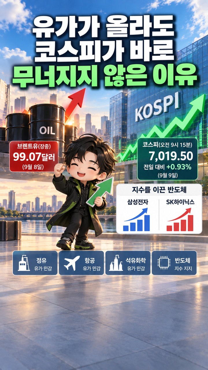 국제유가 100달러 근접한 코스피 전망, 정유주보다 먼저 볼 3가지 테마 - 유가가 올라도 코스피가 바로 무너지지 않은 이유 핵심 내용을 정리한 정보형 이미지