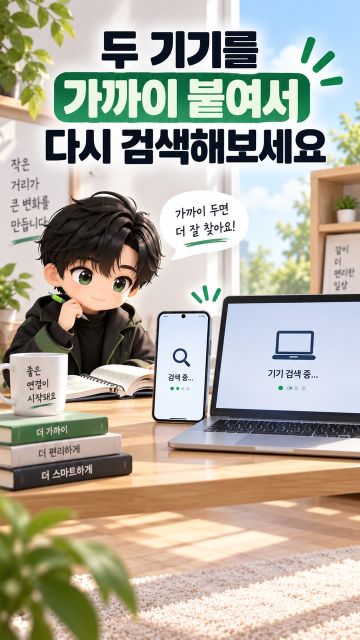 휴대폰에서는 ‘공유 허용 대상’을 가장 먼저 바꿔보세요 - 두 기기를 가까이 붙여서 다시 검색해보세요 핵심 내용을 정리한 정보형 이미지