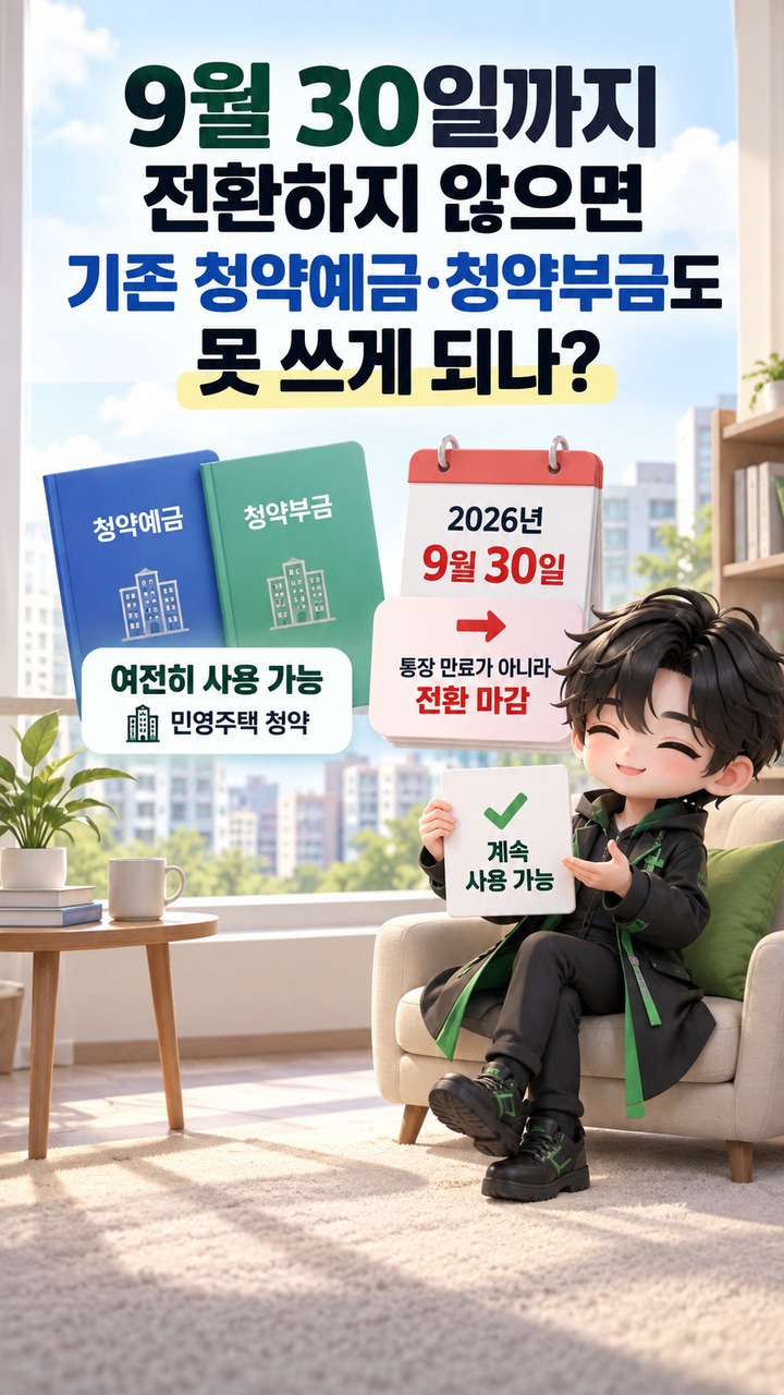 청약예금·청약부금 종합저축 전환, 9월 30일은 통장 만료가 아니라 전환 마감이다 - 9월 30일까지 전환하지 않으면 기존 청약예금·청약부금도 못 쓰게 되나 핵심 내용을 정리한 정보형 이미지