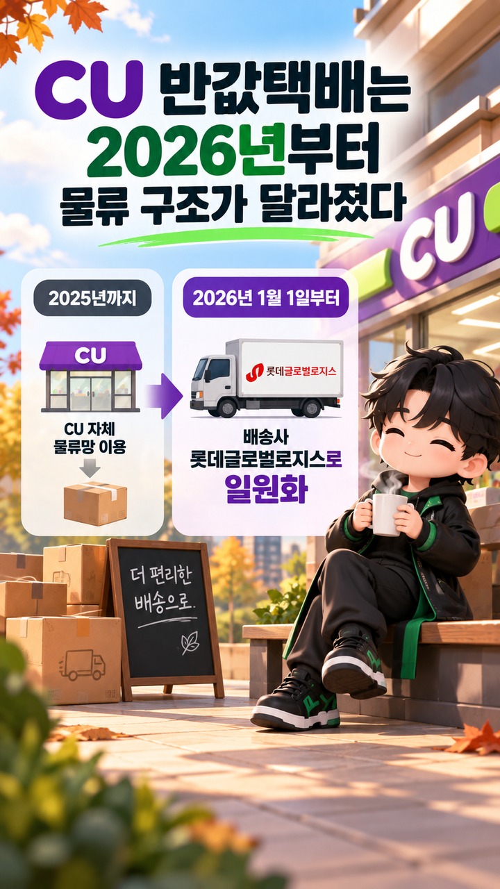 2026년 추석 연휴는 9월 24일부터 27일까지다 - CU 반값택배는 2026년부터 물류 구조가 달라졌다 핵심 내용을 정리한 정보형 이미지