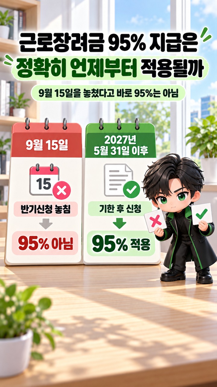 9월 15일을 놓치면 근로장려금을 못 받는 것은 아니다 - 근로장려금 95% 지급은 정확히 언제부터 적용될까 핵심 내용을 정리한 정보형 이미지