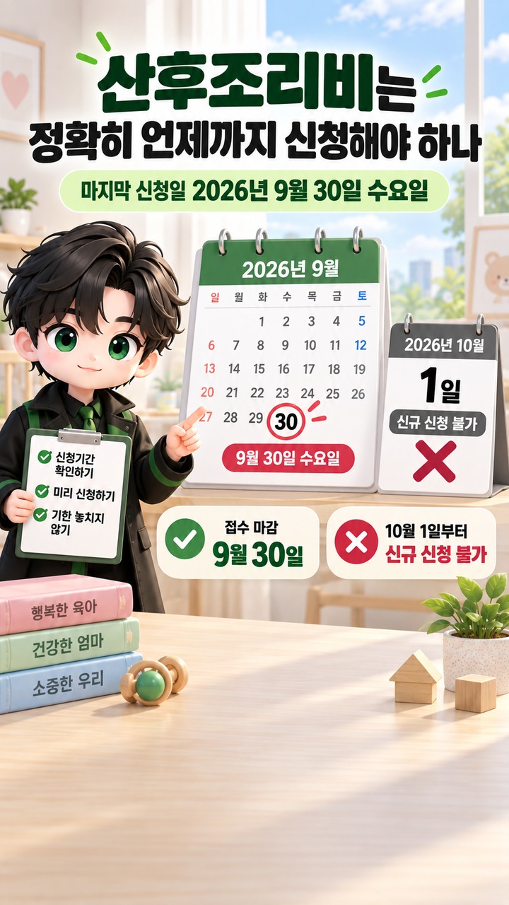 경기도 산후조리비 9월 30일 마감, 10월생은 왜 신청할 수 없나# 경기도 산후조리비 9월 30일 마감, 10월생은 왜 신청할 수 없나 - 산후조리비는 정확히 언제까지 신청해야 하나 핵심 내용을 정리한 정보형 이미지