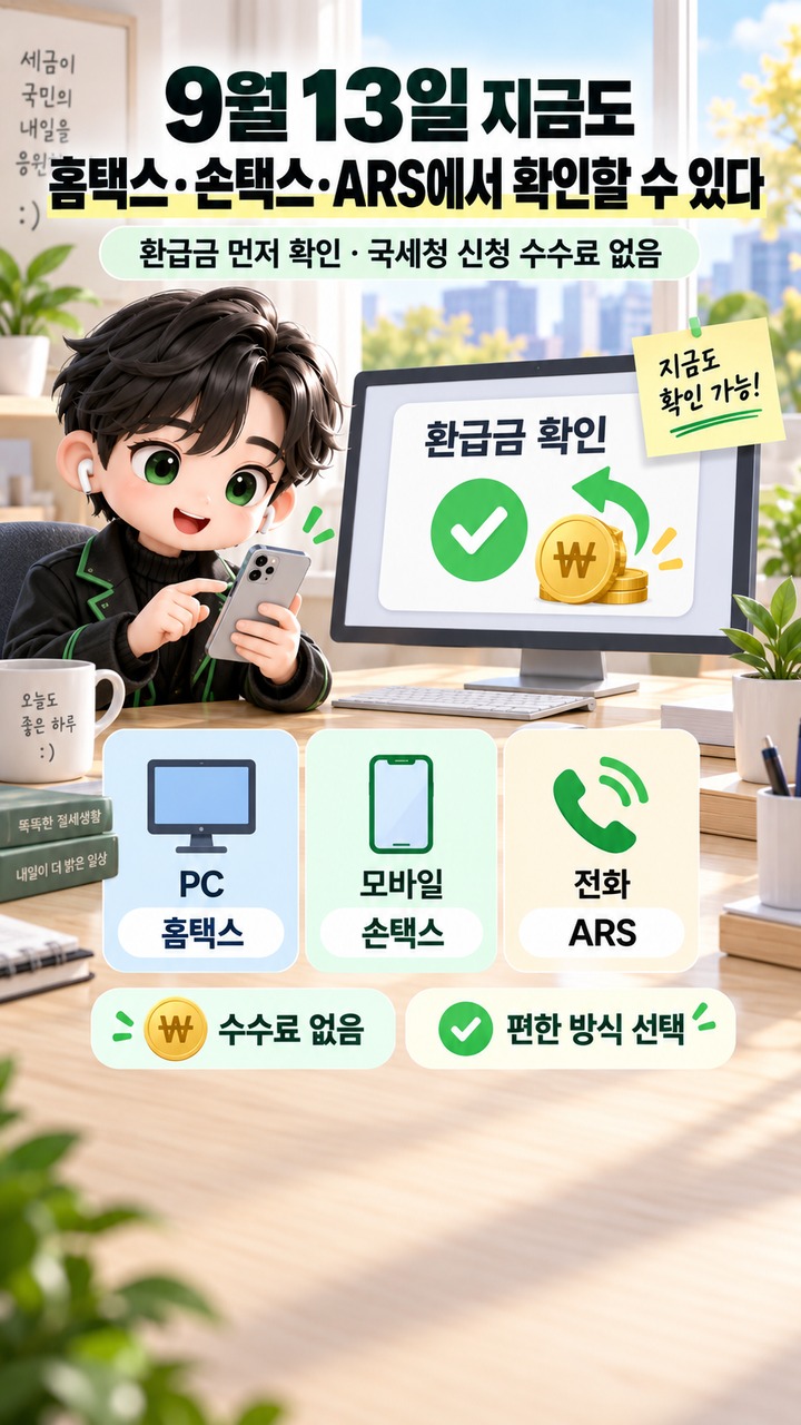 9월 11일은 환급 신청이 닫히는 날이 아니었다 - 9월 13일 지금도 홈택스·손택스·ARS에서 확인할 수 있다 핵심 내용을 정리한 정보형 이미지