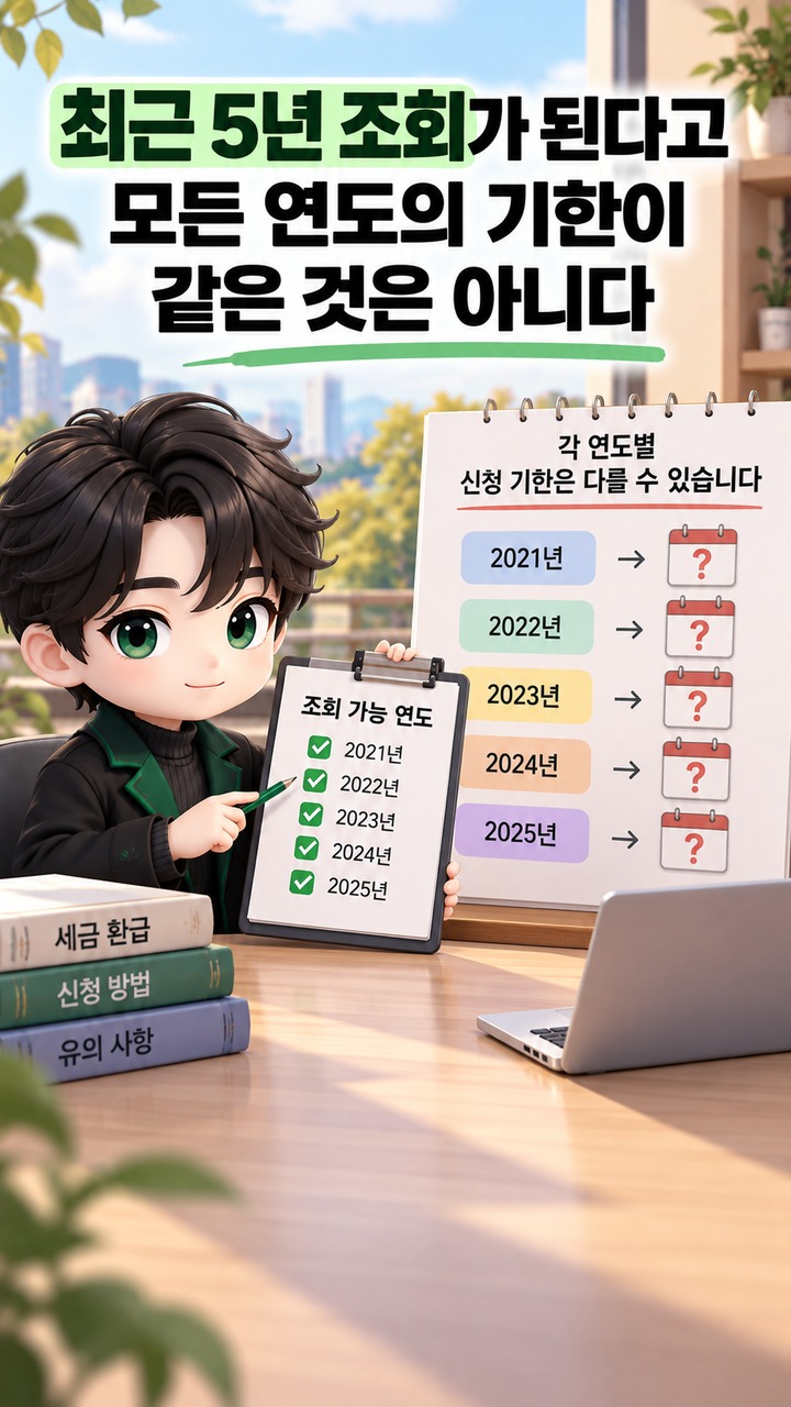 9월 11일은 환급 신청이 닫히는 날이 아니었다 - 최근 5년 조회가 된다고 모든 연도의 기한이 같은 것은 아니다 핵심 내용을 정리한 정보형 이미지