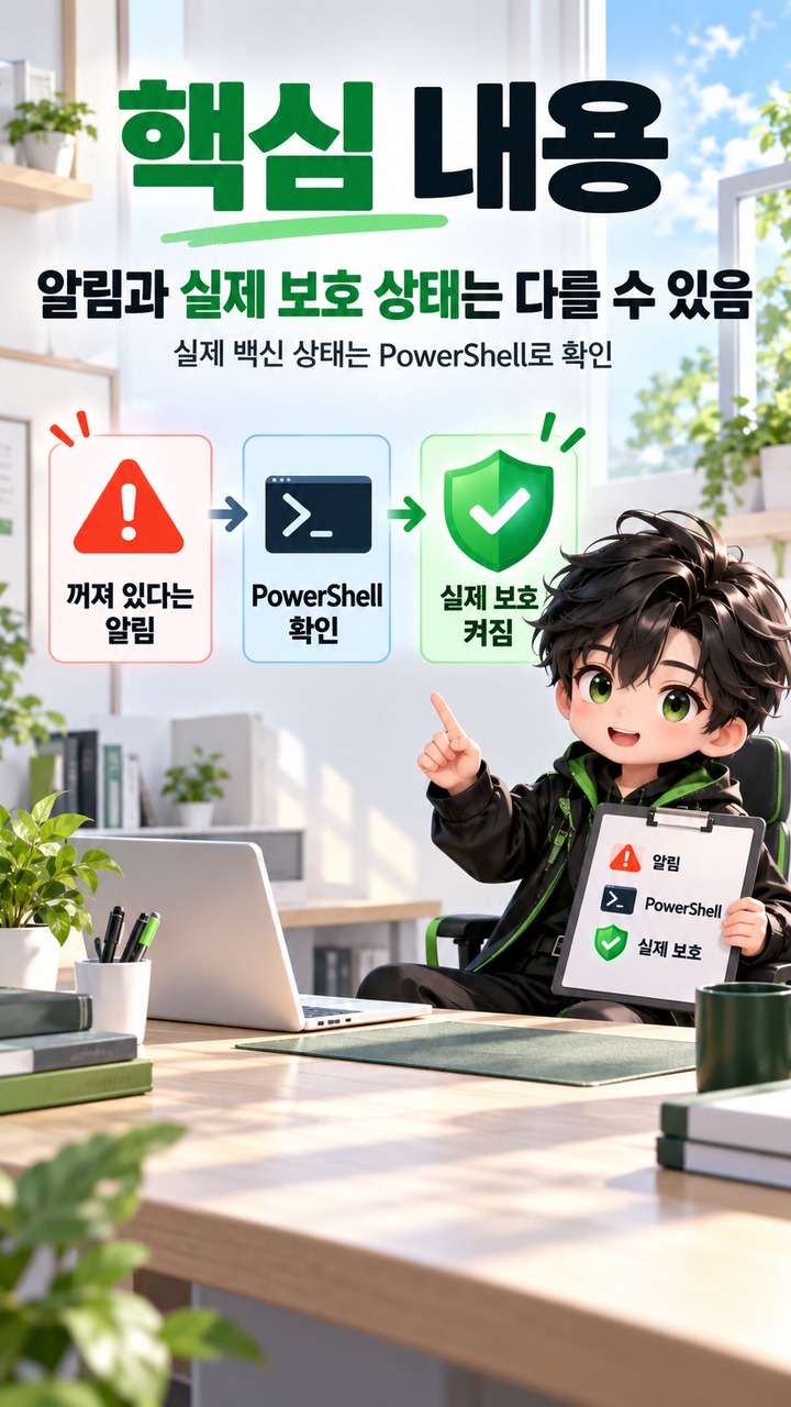 Defender가 켜져 있는데 왜 ‘꺼져 있다’는 알림이 뜨나 - 핵심 내용 핵심 내용을 정리한 정보형 이미지