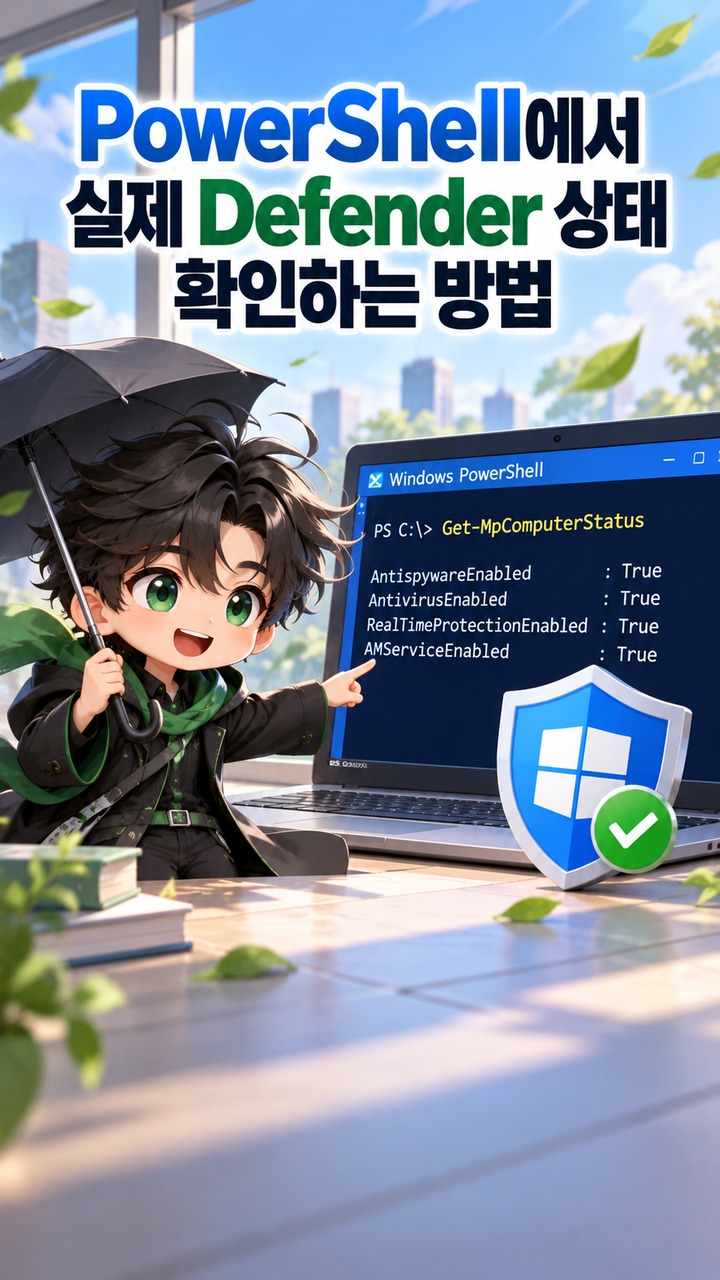 Defender가 켜져 있는데 왜 ‘꺼져 있다’는 알림이 뜨나 - PowerShell에서 실제 Defender 상태 확인하는 방법 핵심 내용을 정리한 정보형 이미지