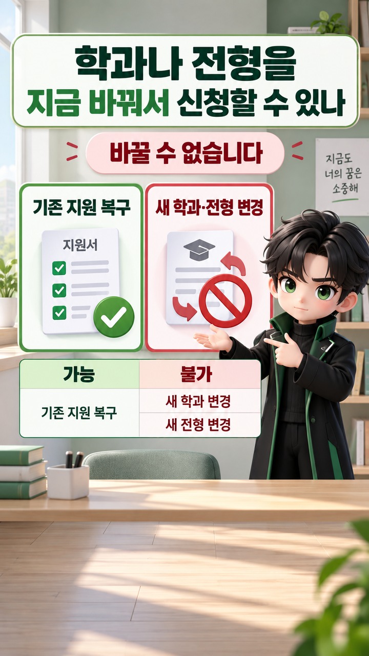 수시 원서접수 먹통 구제 신청, 9월 16일 오후 6시까지…17시 50분 기록이 기준이다 - 학과나 전형을 지금 바꿔서 신청할 수 있나 핵심 내용을 정리한 정보형 이미지