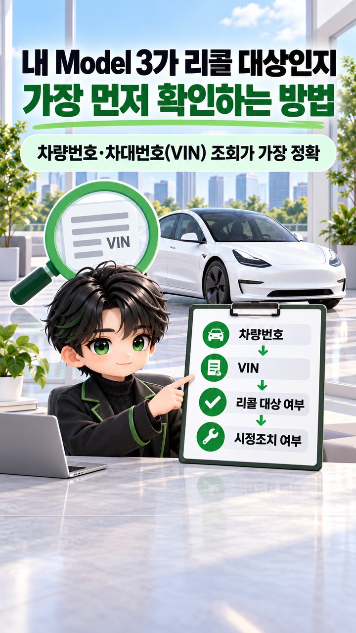확인 기준은 **2026년 9월 15일 18시 03분 KST**입니다. - 내 Model 3가 리콜 대상인지 가장 먼저 확인하는 방법 핵심 내용을 정리한 정보형 이미지