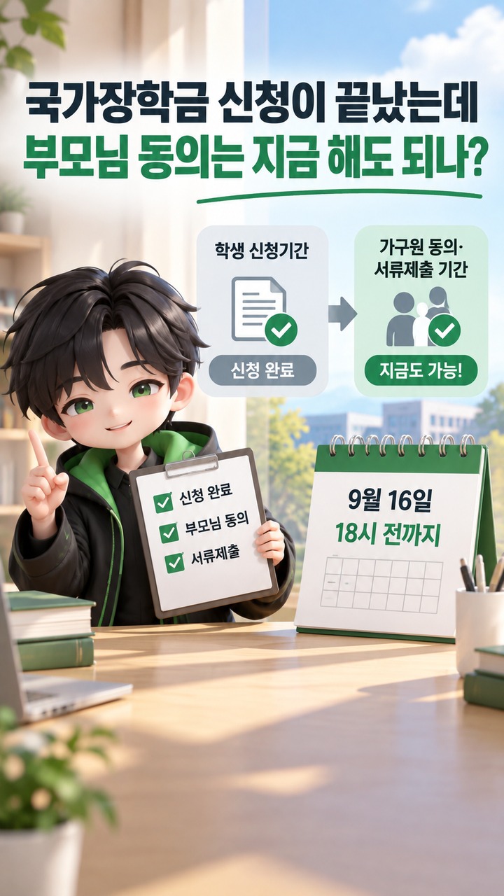 국가장학금 신청이 끝났는데 부모님 동의는 지금 해도 되나 - 국가장학금 신청이 끝났는데 부모님 동의는 지금 해도 되나 핵심 내용을 정리한 정보형 이미지