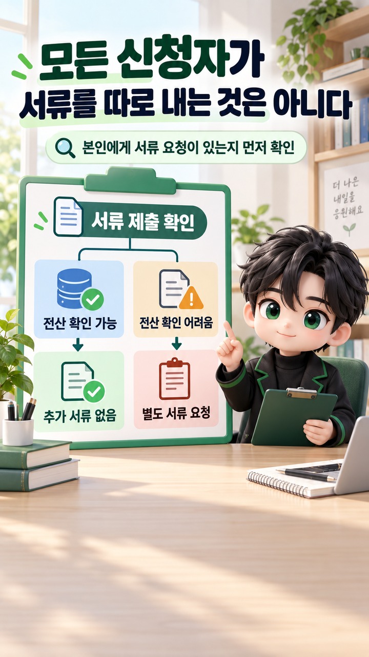 국가장학금 신청이 끝났는데 부모님 동의는 지금 해도 되나 - 모든 신청자가 서류를 따로 내는 것은 아니다 핵심 내용을 정리한 정보형 이미지