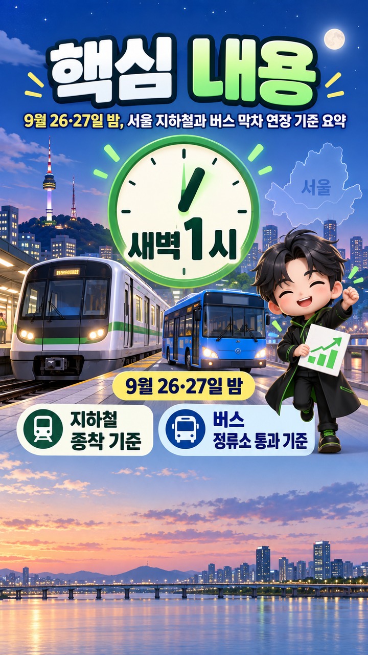 2026년 9월 17일 KST 기준으로 확인된 서울시 추석 특별교통 계획이다. - 핵심 내용 핵심 내용을 정리한 정보형 이미지