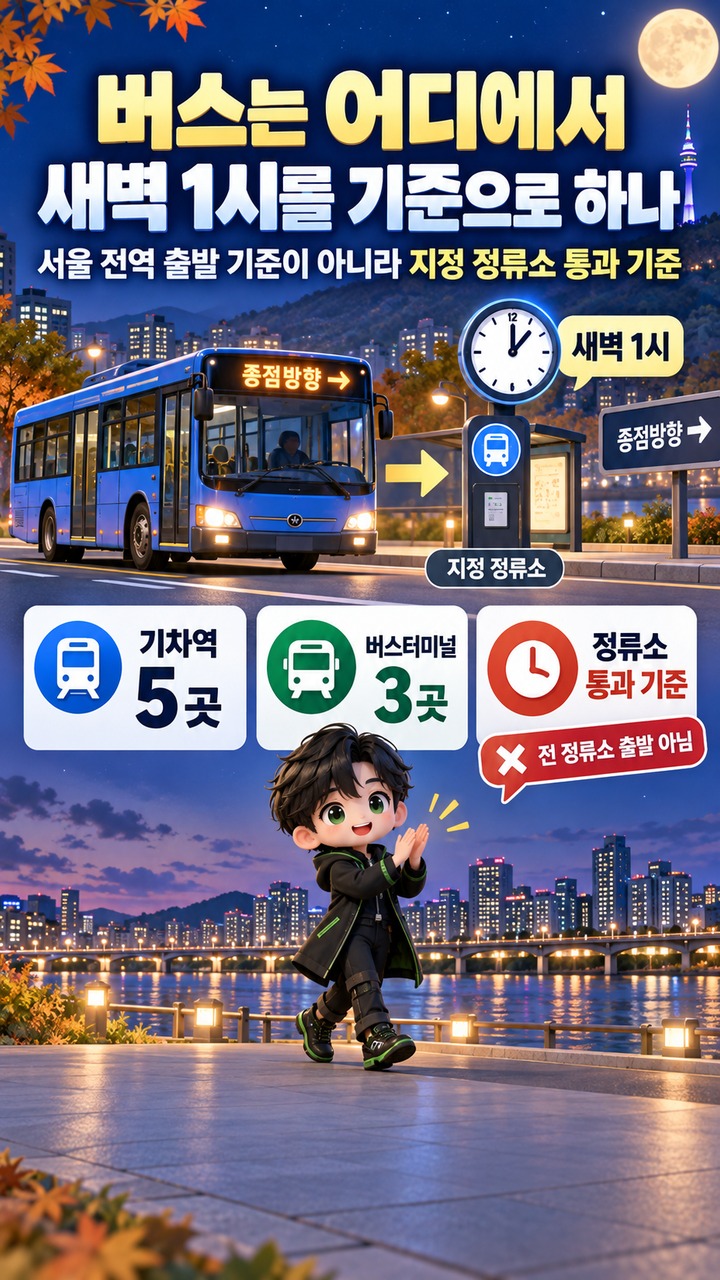 2026년 9월 17일 KST 기준으로 확인된 서울시 추석 특별교통 계획이다. - 버스는 어디에서 새벽 1시를 기준으로 하나 핵심 내용을 정리한 정보형 이미지