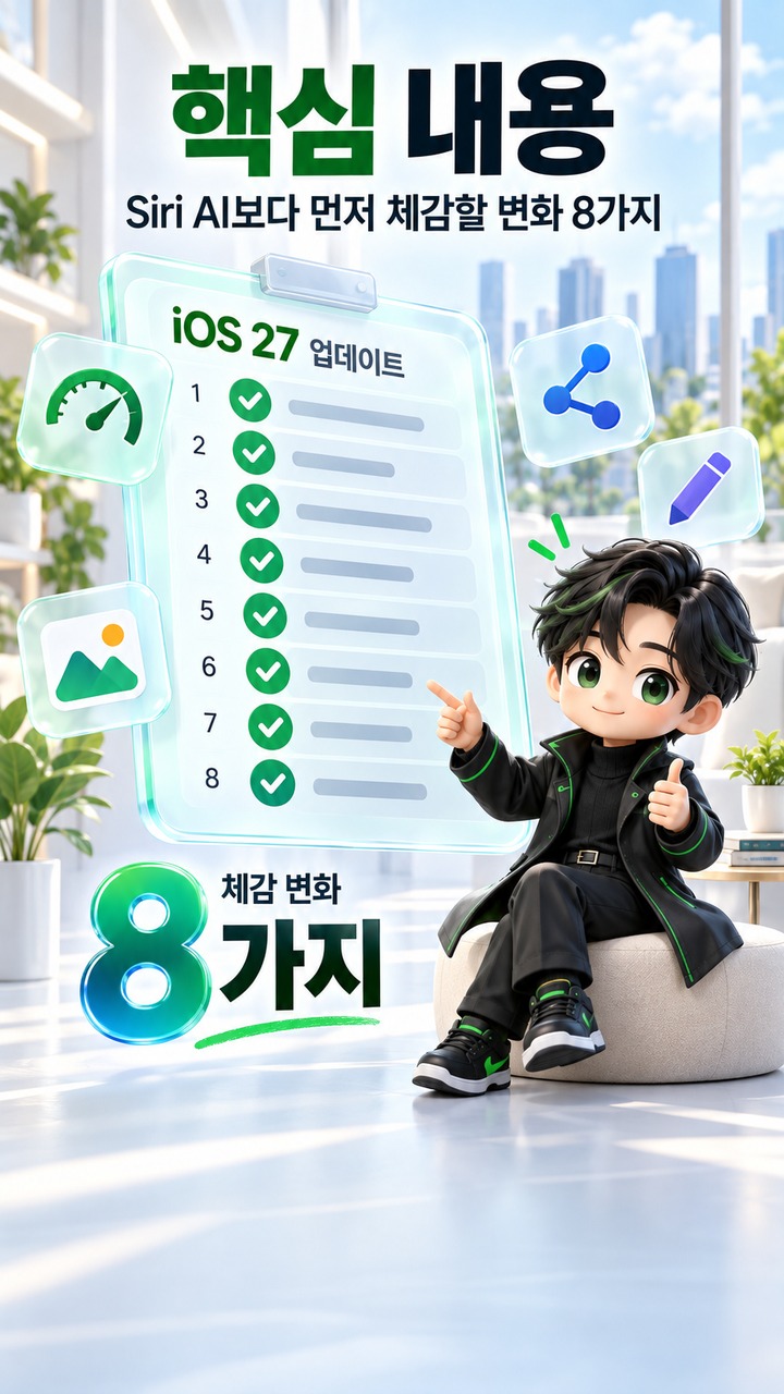 iOS 27에서 가장 크게 달라진 기능은 무엇인가 - 핵심 내용 핵심 내용을 정리한 정보형 이미지