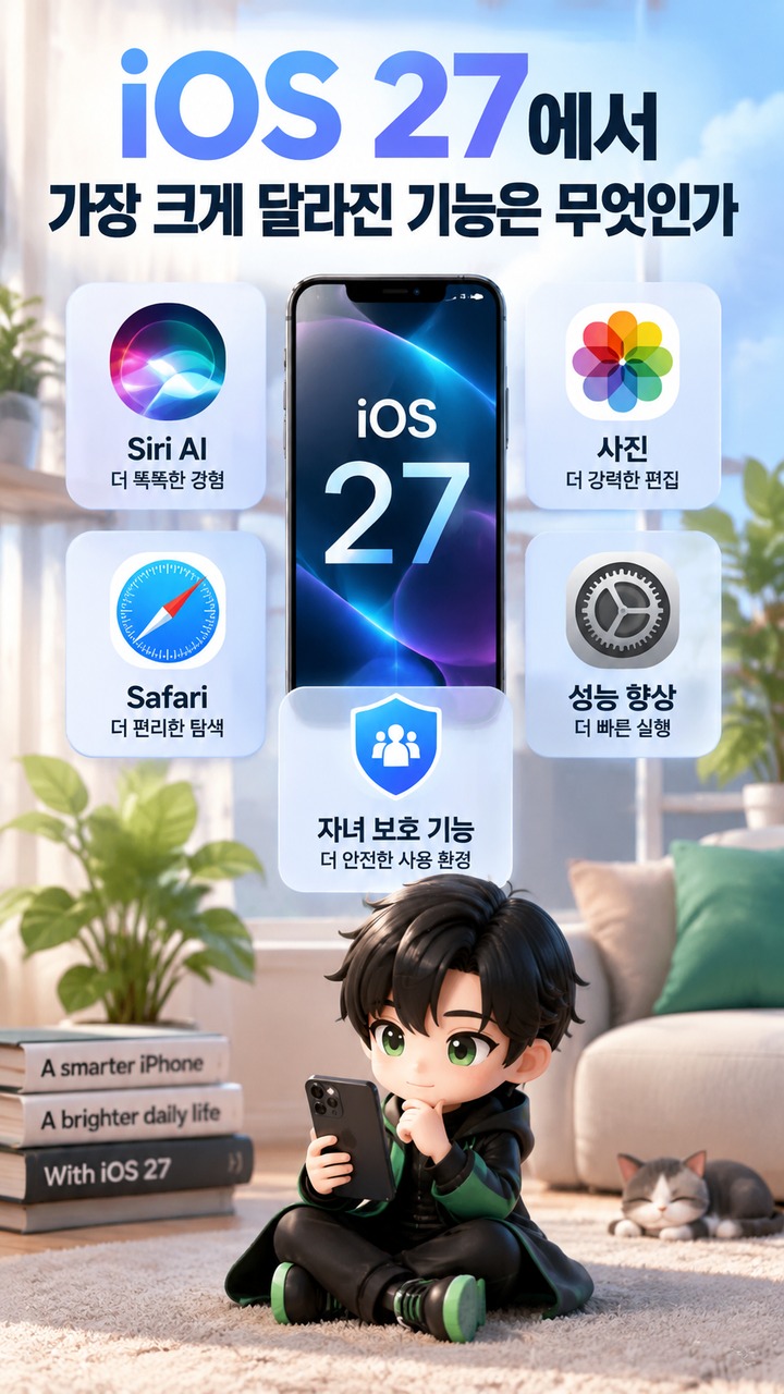 iOS 27에서 가장 크게 달라진 기능은 무엇인가 - iOS 27에서 가장 크게 달라진 기능은 무엇인가 핵심 내용을 정리한 정보형 이미지