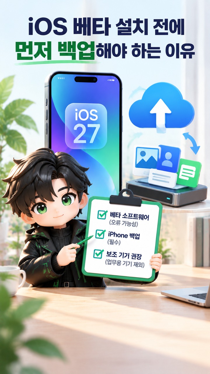 iOS 베타 설치방법# iOS 베타 설치방법, 아이폰 설정에서 설치하는 순서와 베타 업데이트가 안 보일 때 - iOS 베타 설치 전에 먼저 백업해야 하는 이유 핵심 내용을 정리한 정보형 이미지
