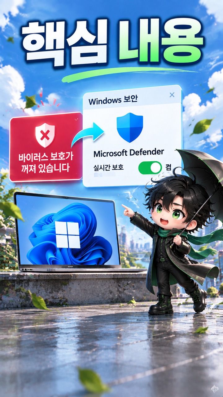 윈도우11 Defender는 켜져 있는데 꺼졌다고 알림 뜨는 이유와 확인 방법 - 핵심 내용 핵심 내용을 정리한 정보형 이미지