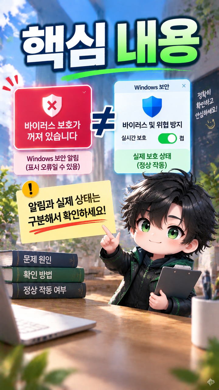 윈도우11 Defender는 켜져 있는데 꺼졌다고 알림 뜨는 이유와 확인 방법 - 핵심 내용 핵심 내용을 정리한 정보형 이미지