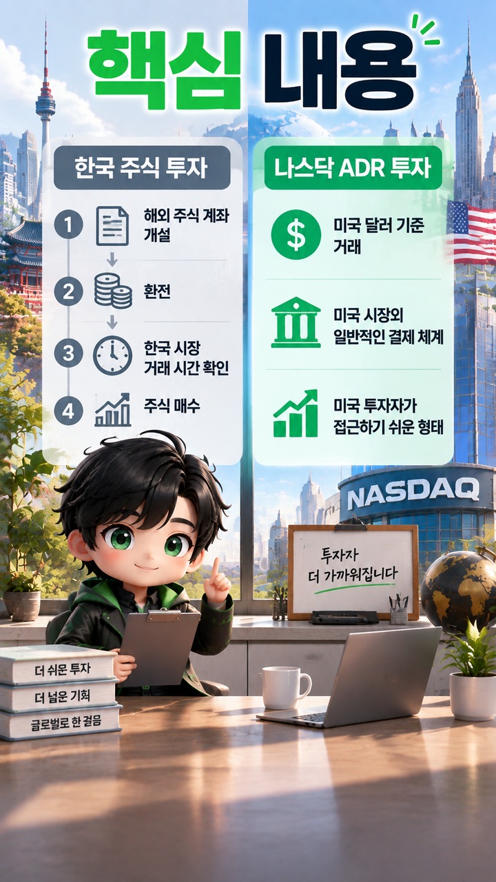 SK하이닉스 나스닥 ADR 상장 후 미국 투자자가 달라지는 점, 한국 주식과 무엇이 달라졌나 - 핵심 내용 핵심 내용을 정리한 정보형 이미지