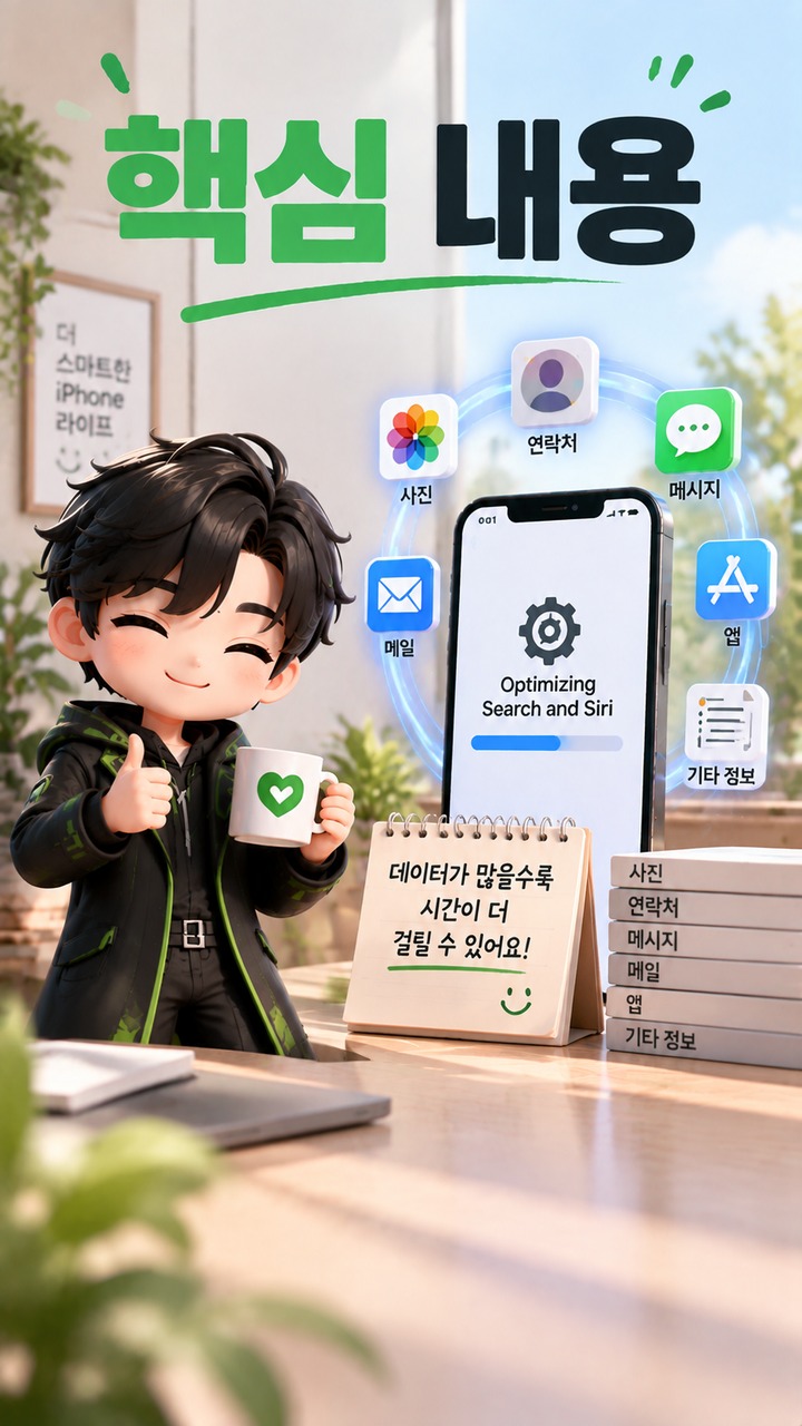 iOS 27 업데이트 후 ‘Optimizing Search and Siri’가 계속 뜨는 이유와 완료 확인 방법 - 핵심 내용 핵심 내용을 정리한 정보형 이미지