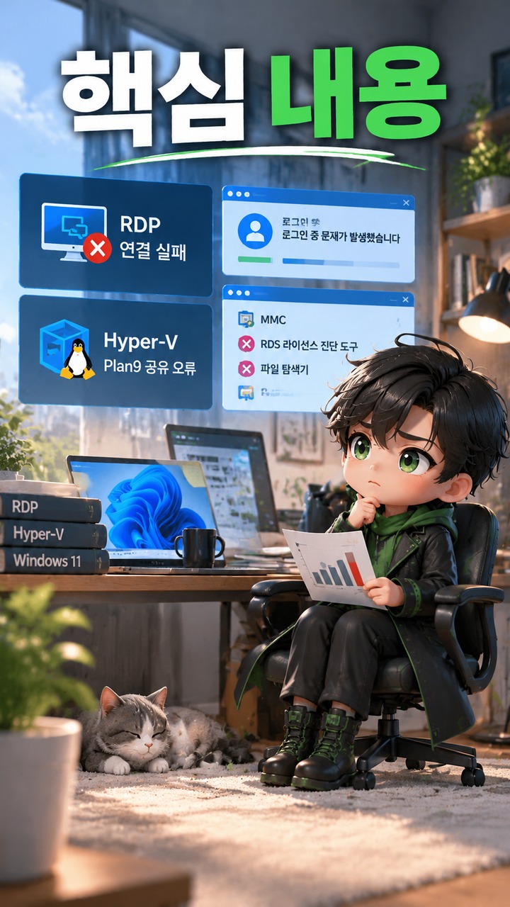 KB5124008 이후 RDP·Hyper-V 공유 오류, KB5129195 설치하면 해결됐나 - 핵심 내용 핵심 내용을 정리한 정보형 이미지