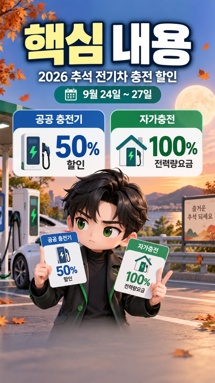 추석 전기차 충전 반값은 어디에서 받을 수 있나 - 핵심 내용 핵심 내용을 정리한 정보형 이미지