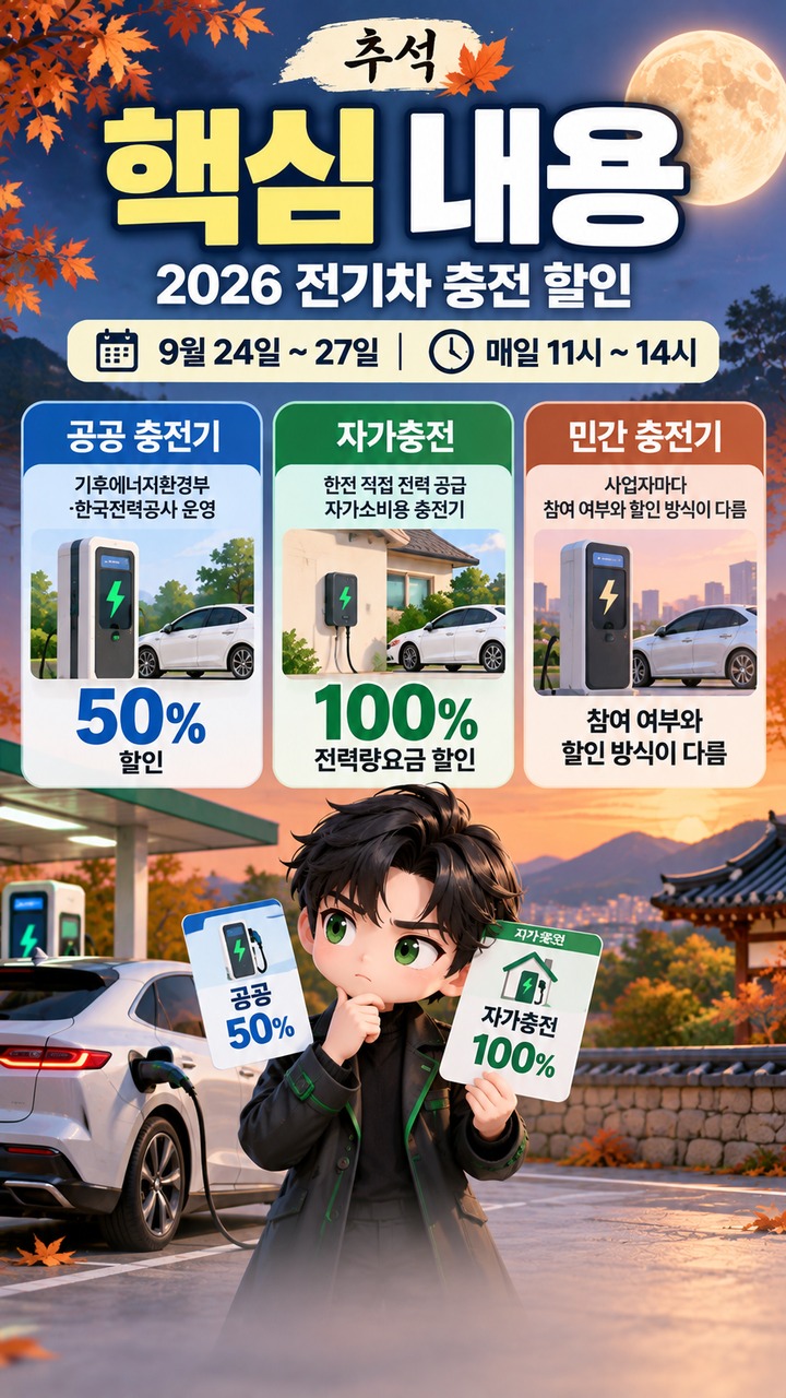 추석 전기차 충전 반값은 어디에서 받을 수 있나 - 핵심 내용 핵심 내용을 정리한 정보형 이미지