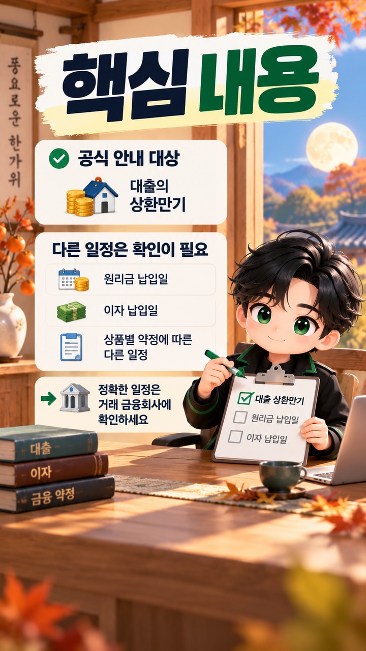 추석 연휴 대출 만기·카드값은 연체될까, 9월 28일 처리와 예외 약정 확인법 - 핵심 내용 핵심 내용을 정리한 정보형 이미지