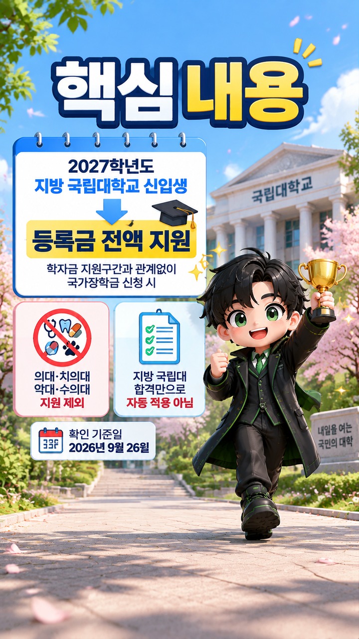 소득이 높아도 등록금 전액 지원 대상이 될 수 있다 - 핵심 내용 핵심 내용을 정리한 정보형 이미지