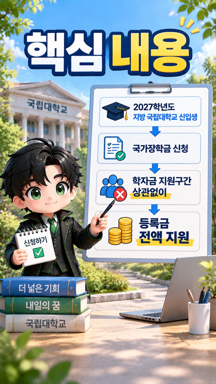 소득이 높아도 등록금 전액 지원 대상이 될 수 있다 - 핵심 내용 핵심 내용을 정리한 정보형 이미지