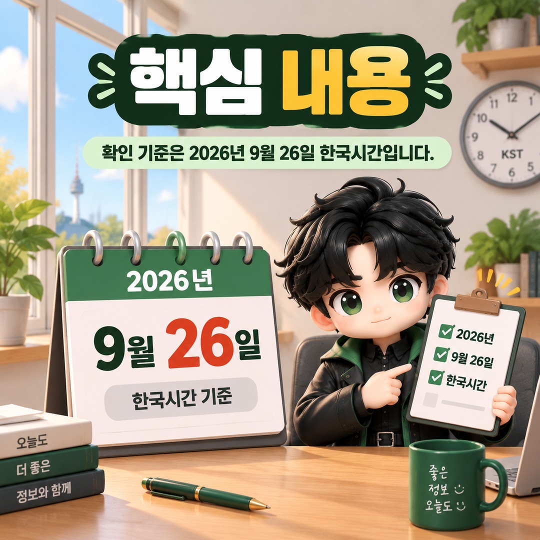 확인 기준은 **2026년 9월 26일** 한국시간입니다. - 핵심 내용 핵심 내용을 정리한 정보형 이미지