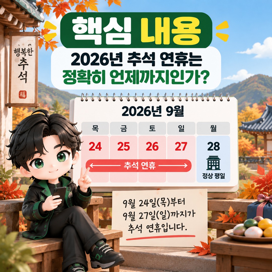 **2026년 9월 28일**은 대체공휴일 아니다, 추석 뒤 월요일은 정상 평일 - 핵심 내용 핵심 내용을 정리한 정보형 이미지
