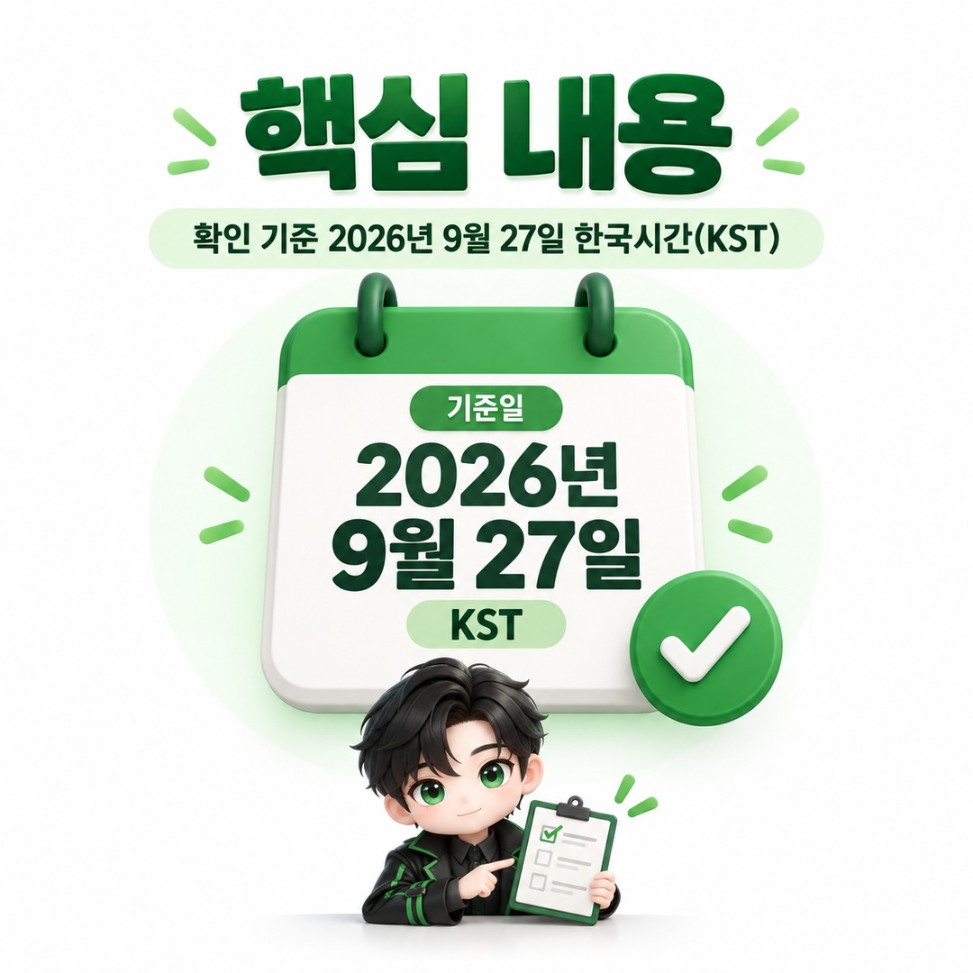 확인 기준은 **2026년 9월 27일 한국시간(KST)**입니다. - 핵심 내용 핵심 내용을 정리한 정보형 이미지