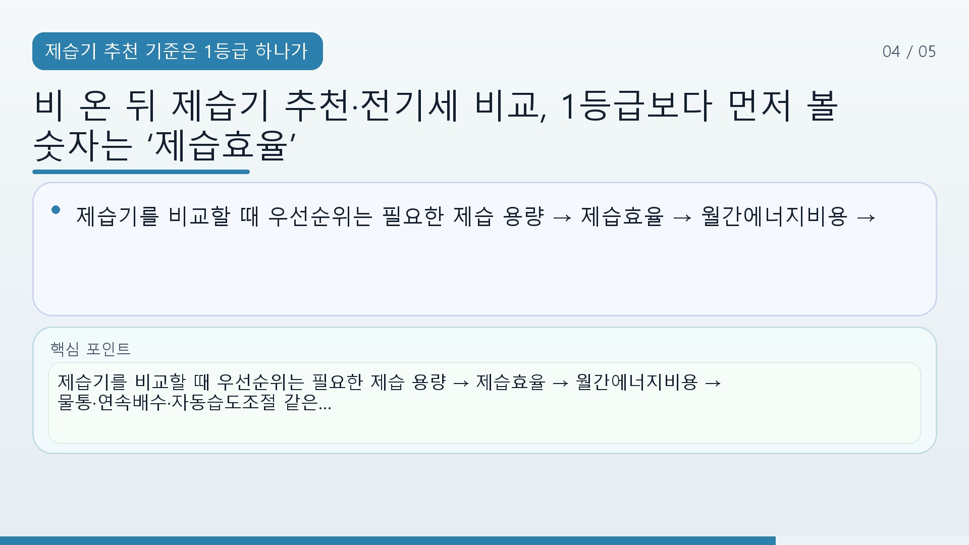 비 온 뒤 제습기 추천·전기세 비교, 1등급보다 먼저 볼 숫자는 ‘제습효율’ - 제습기 추천 기준은 1등급 하나가 아니다 핵심 내용을 정리한 정보형 이미지