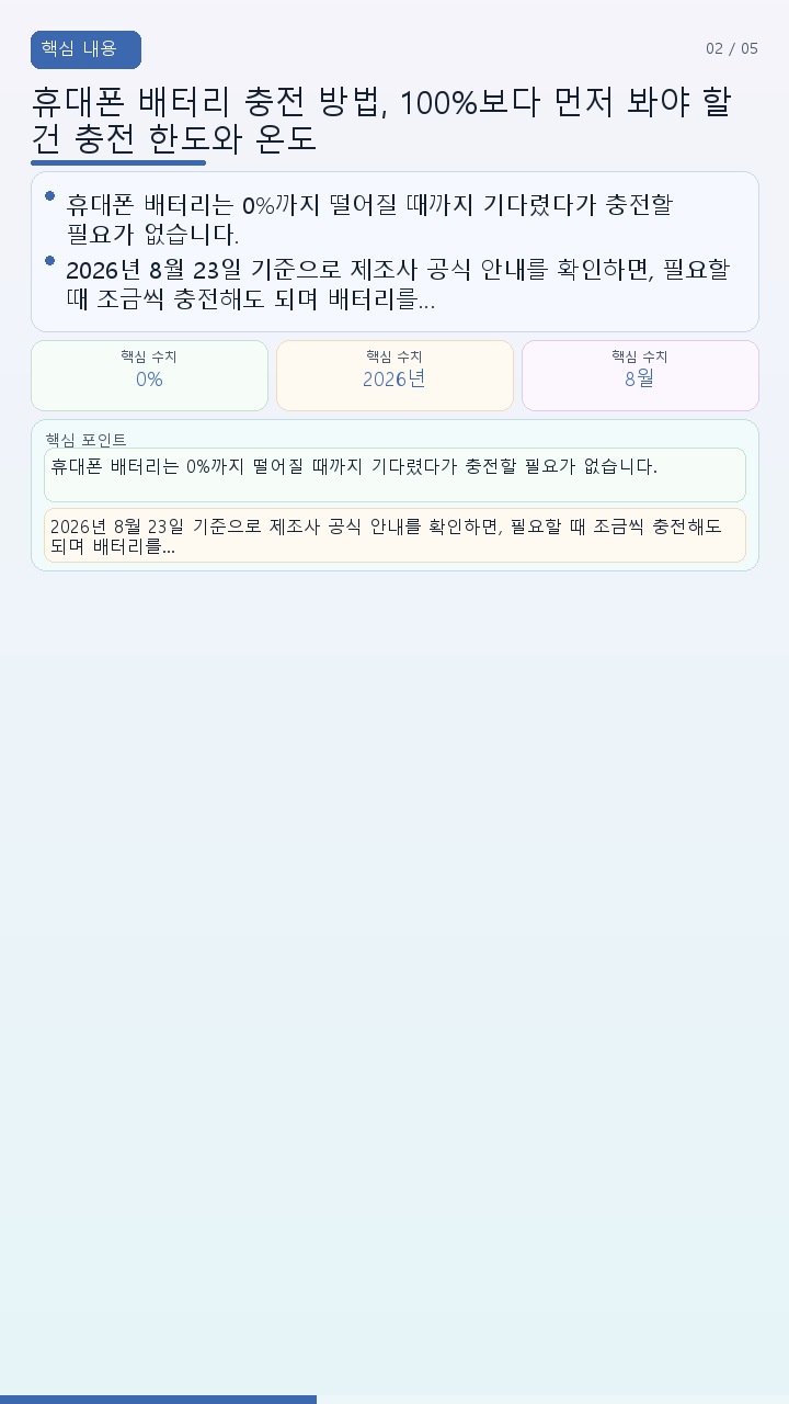 휴대폰 배터리 충전 방법, 100%보다 먼저 봐야 할 건 충전 한도와 온도