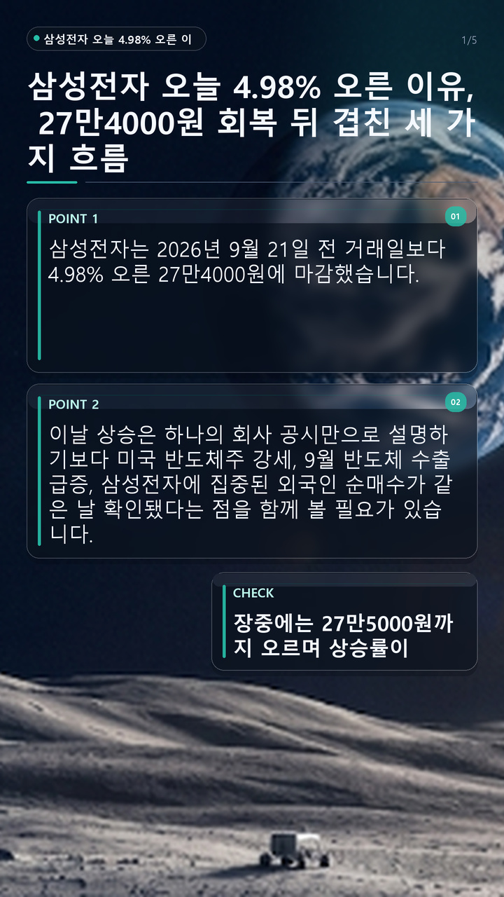 삼성전자 오늘 4.98% 오른 이유, 27만4000원 회복 뒤 겹친 세 가지 흐름