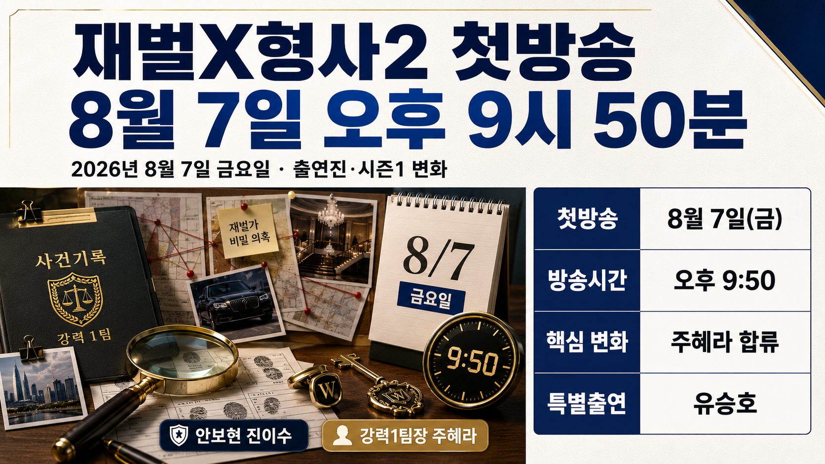 재벌X형사2 첫방송 8월 7일 오후 9시 50분, 출연진·시즌1 변화