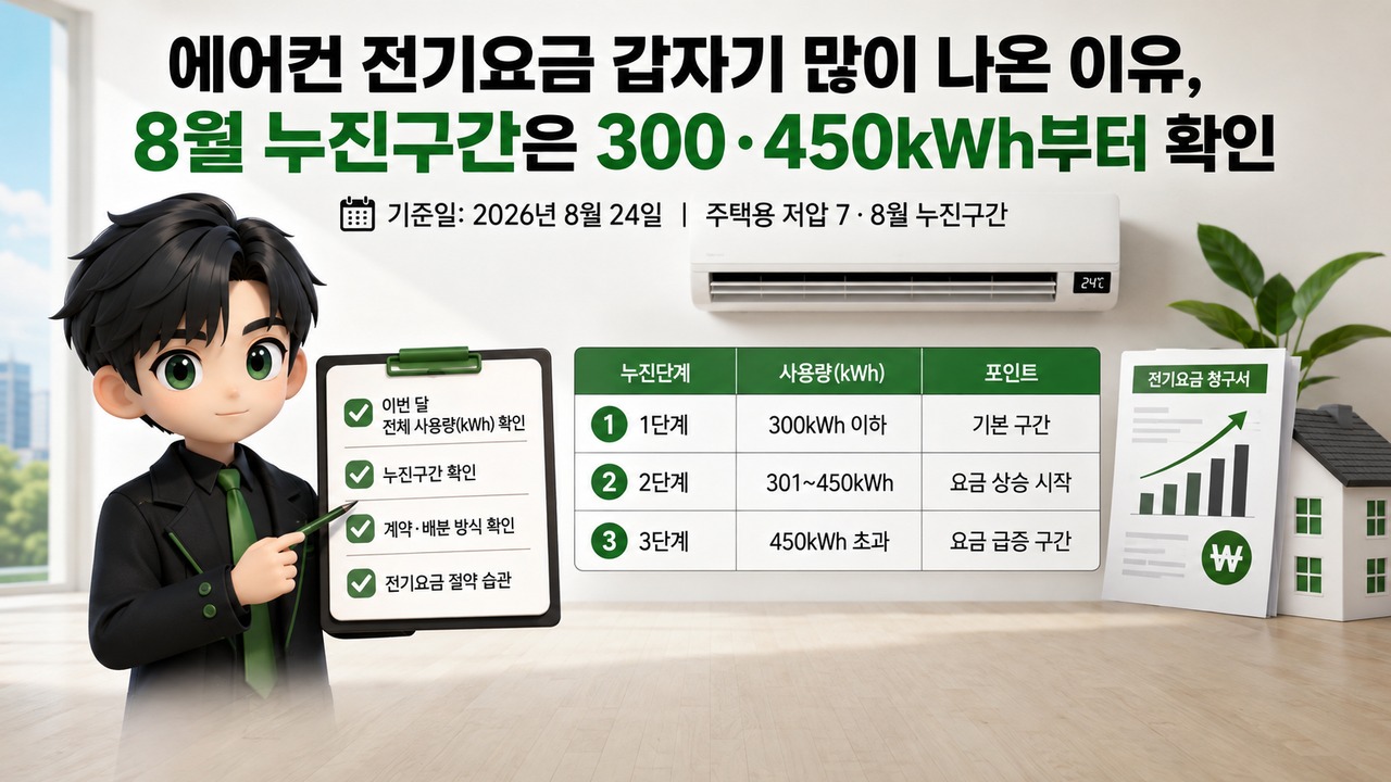 에어컨 전기요금 갑자기 많이 나온 이유, 8월 누진구간은 300·450kWh부터 확인
