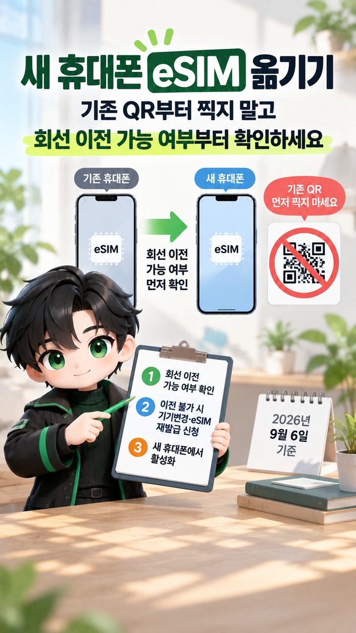 새 휴대폰 eSIM 옮기기, 기존 QR부터 찍지 말고 회선 이전 가능 여부부터 확인하세요