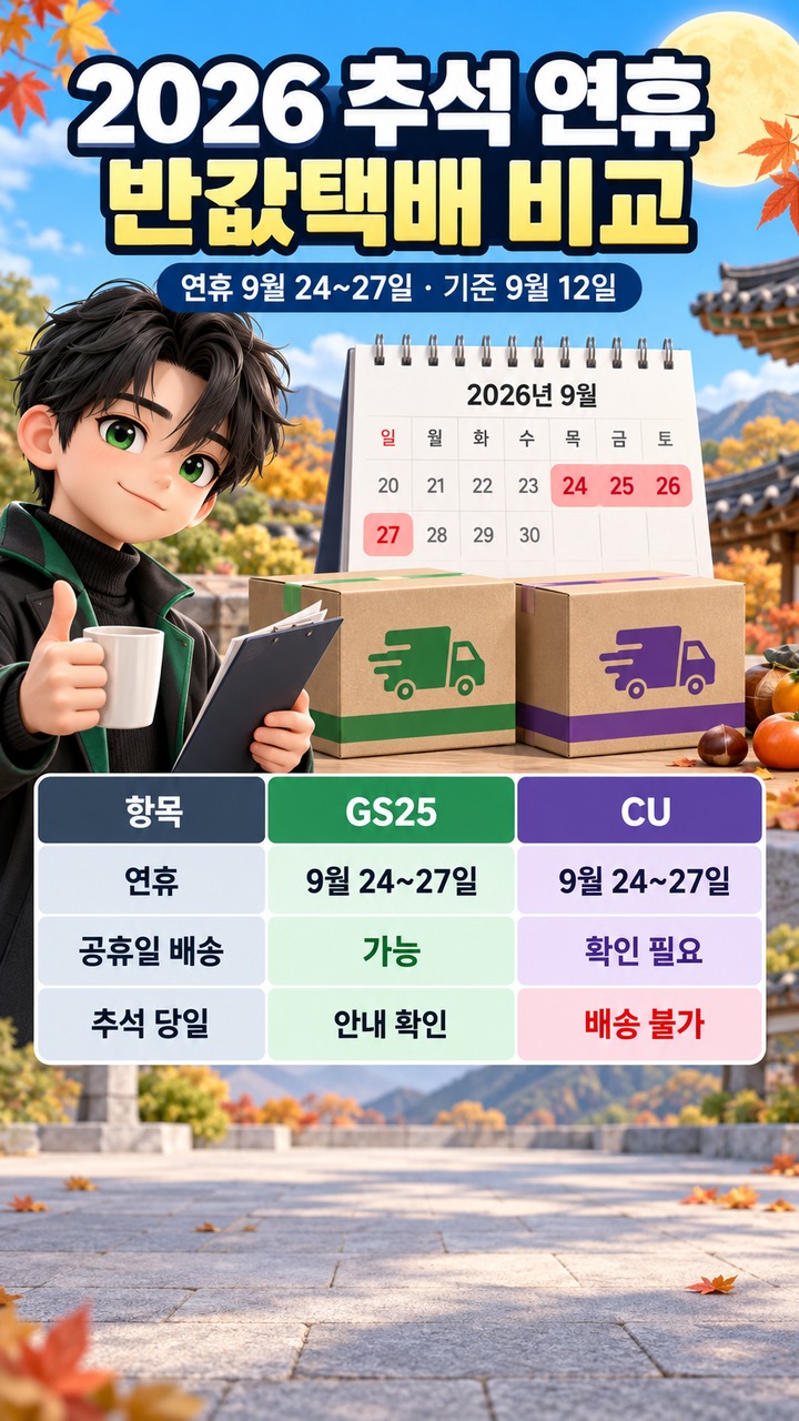 2026년 추석 연휴는 9월 24일부터 27일까지다