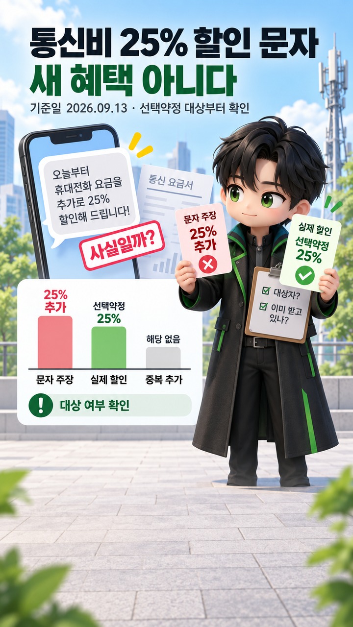 통신비 25% 추가 할인 문자, 새 혜택 아니다…선택약정 대상부터 확인해야