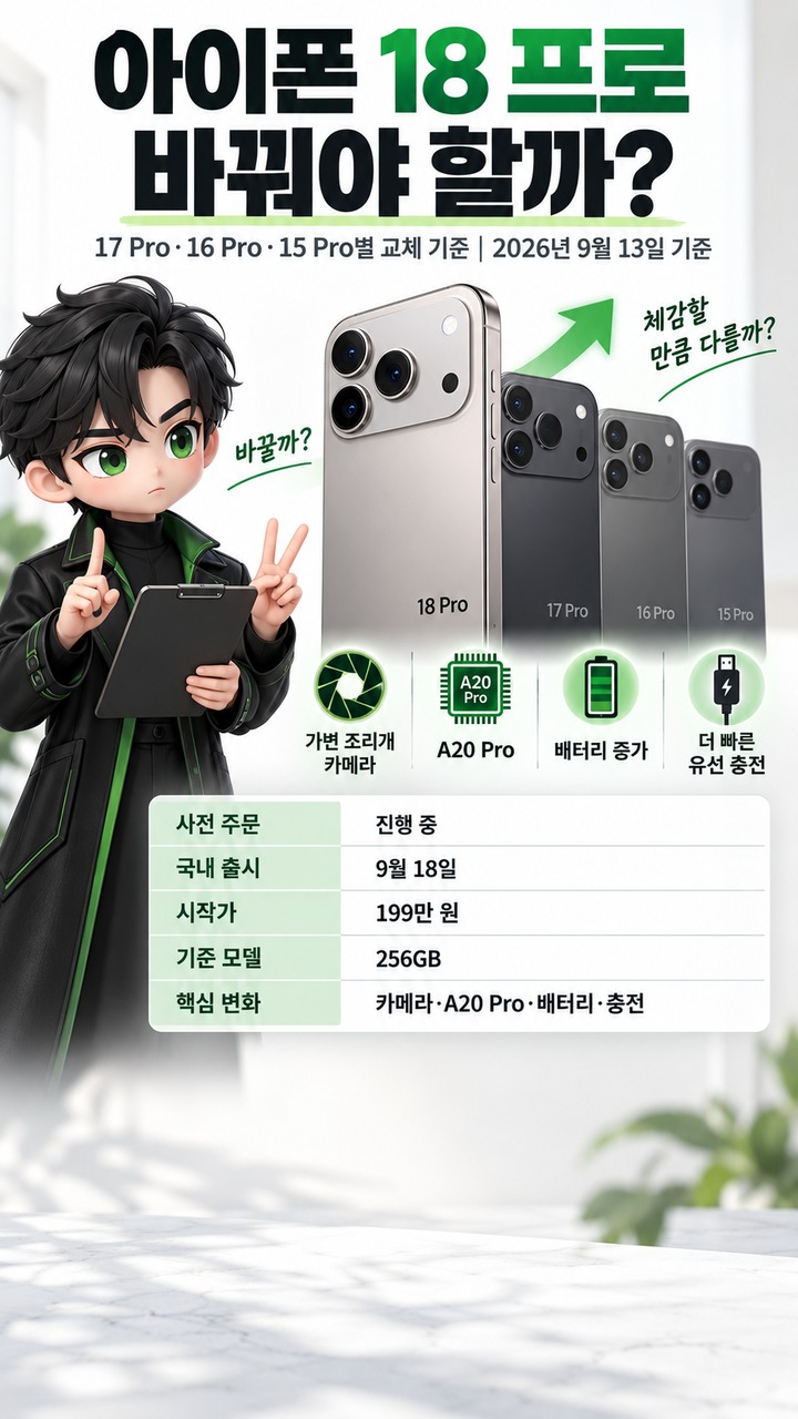 아이폰 18 프로 바꿔야 할까? 17 Pro·16 Pro·15 Pro별 교체 기준