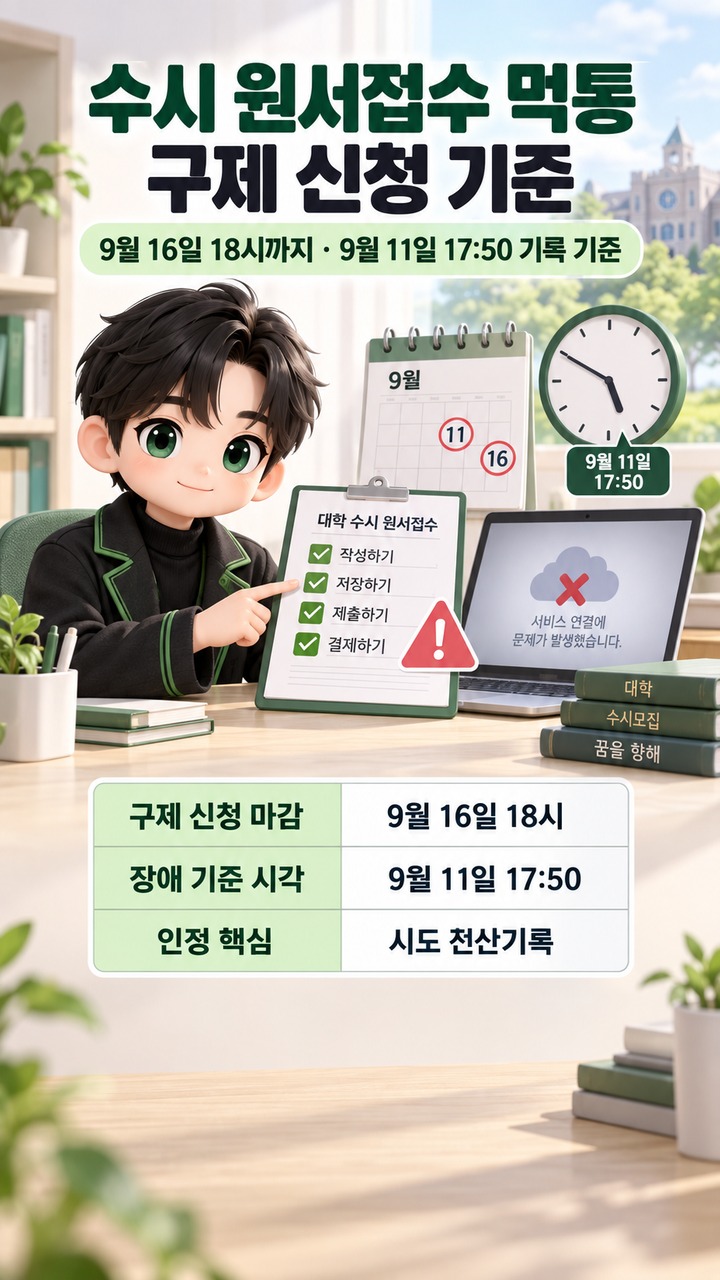 수시 원서접수 먹통 구제 신청, 9월 16일 오후 6시까지…17시 50분 기록이 기준이다