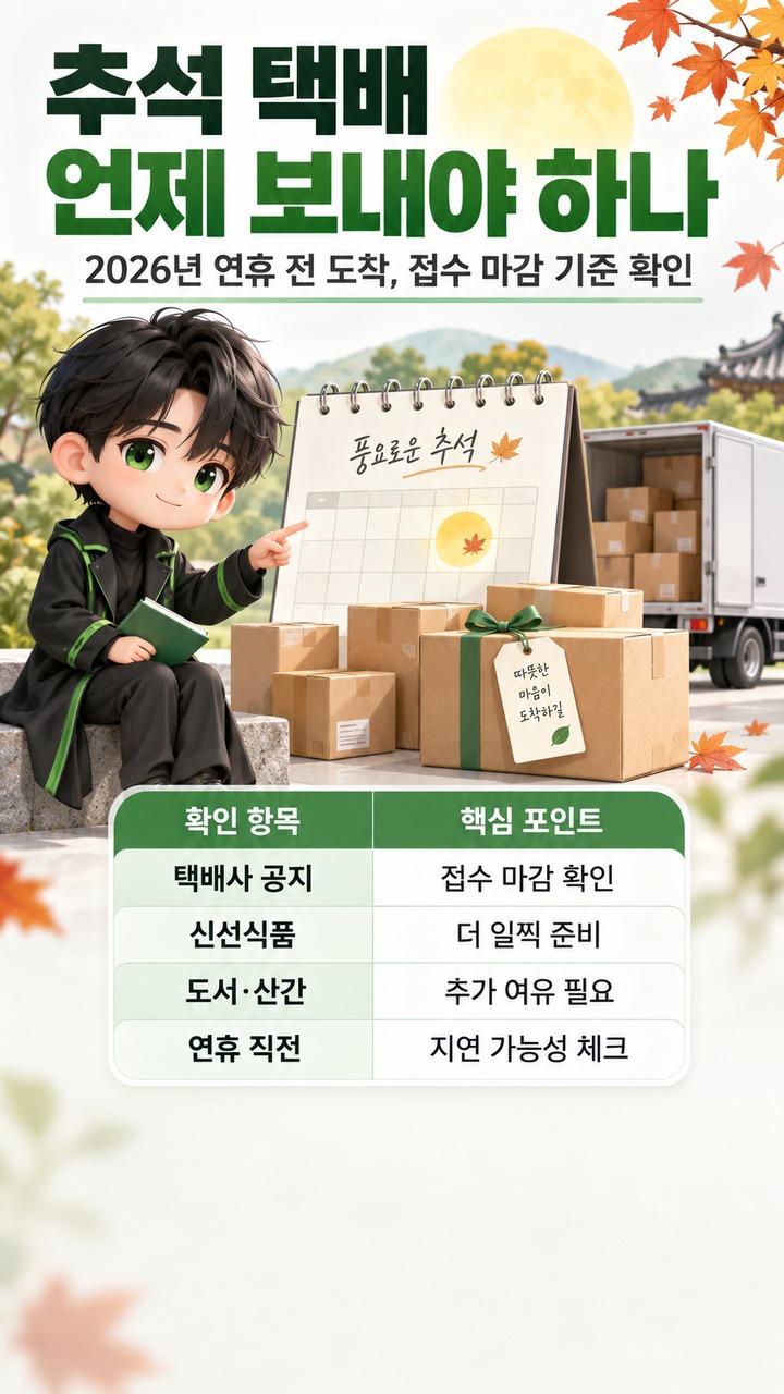 추석 택배 언제 보내야 하나, 2026년 연휴 전 도착을 위한 접수 마감 기준